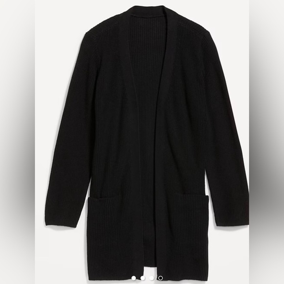 Old Navy Longline Open Front Sweater Plus 3X Black Cardigan Ribbed Cozy Pockets - Picture 3 of 9